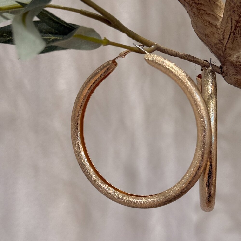 LARGE THICK GOLD HOOPS EARRINGS - Picture 2 of 2